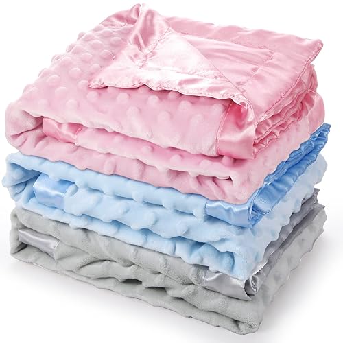Paquete de 3 mantas de satén para bebé con respaldo de satén sedoso de doble capa, manta suave de puntos de 30 x 40 pulgadas para bebé recién