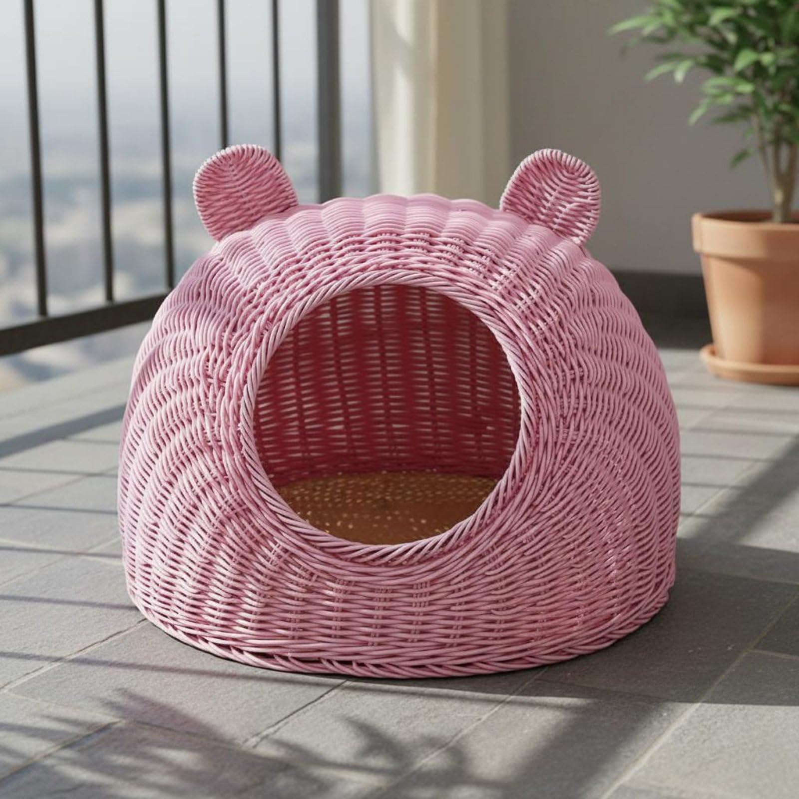 Waschbares Katzenbett Geflochtenes Katzenhaus Katzennest Waschechte Oberfläche Stabile Basis für Ruhebereich Zuhause Katzenpflege, Beige, Klein