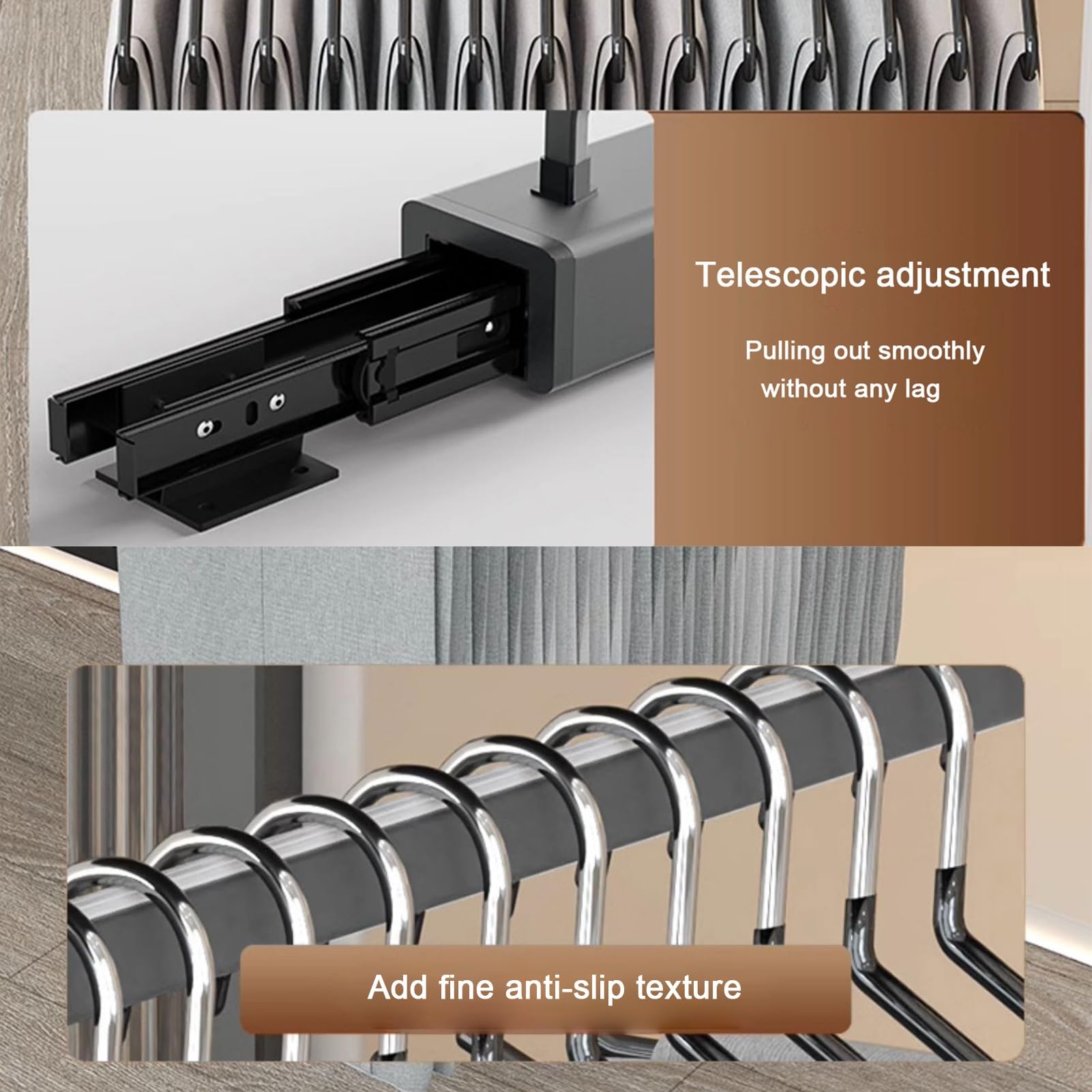 Wysuwana szafa wysuwana wieszak na ubrania czarny stop aluminium dwurzędowa szyna ślizgowa 30 kg pojemność akrylowy uchwyt lustrzany 32,5 cm do przechowywania oszczędzającego miejsce