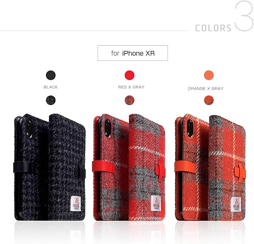 Miniatura 12 de Design Funda para iPhone XR Funda con tapa de cuero genuino Harris Tweed Diary White X Black iPhone Cover Wireless Charging Compatible Producto de
