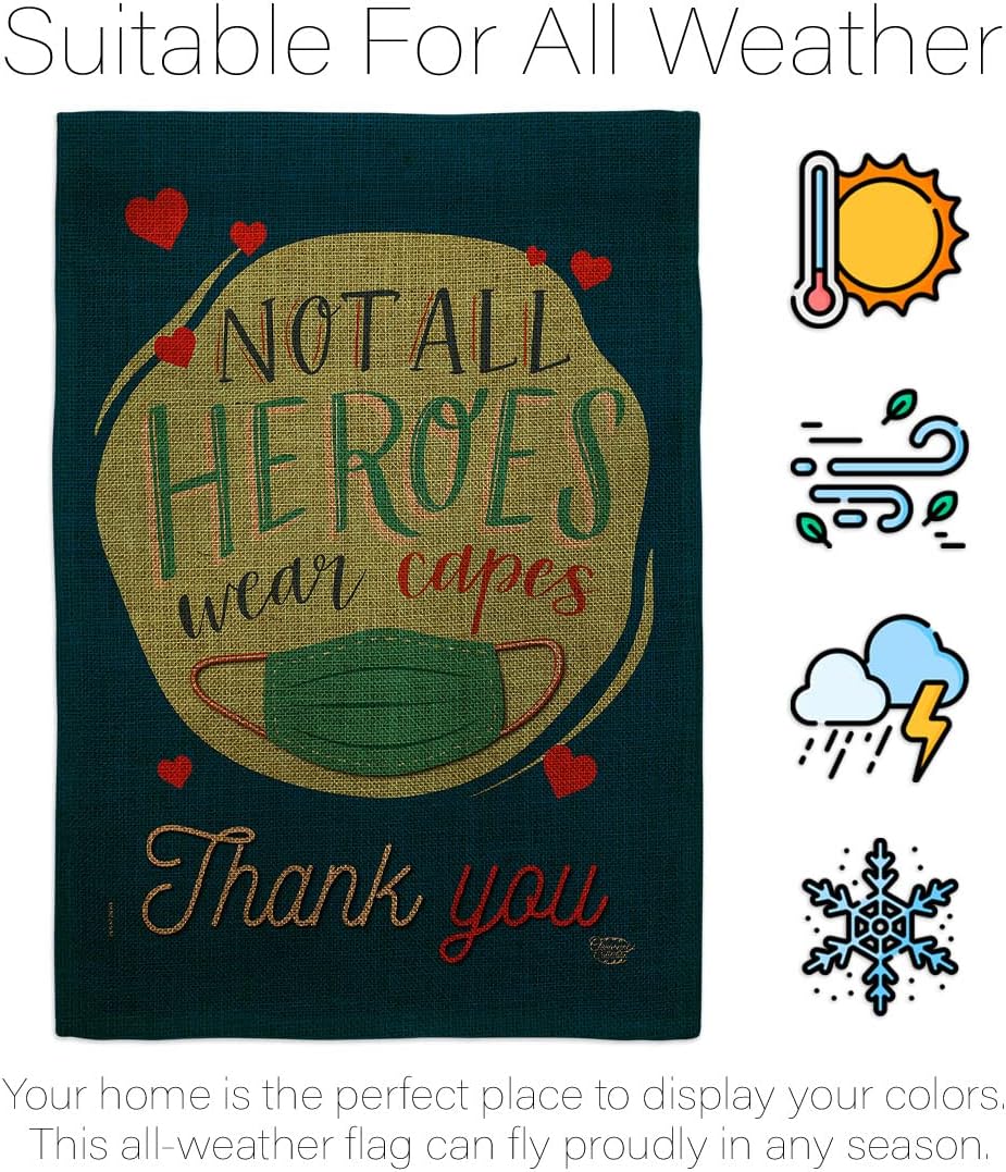 Thank You All Heroes Burlap Garden Flag - Set with Stand Expression Inspirational Spiritual Hope Love Wisdom Support Emotion Postive - House Banner Small Yard Gift Double-Sided 13 X 18.5