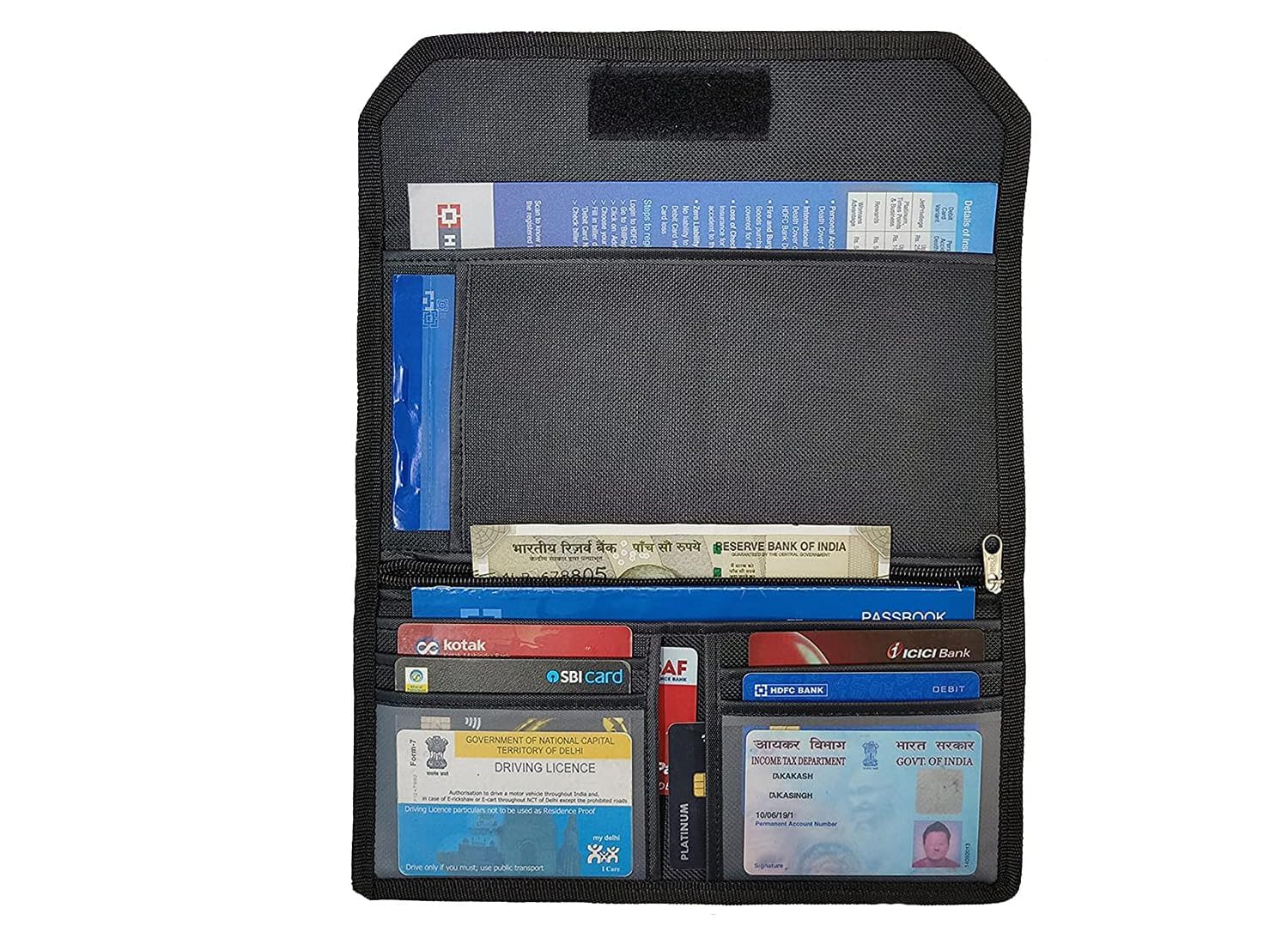 HCS Cheque Book Holder Passport Passbook Holder Wallet Credit and Debit Card Holder Multi Pocket Expanding Zip Pouch Travel Organizer Bag Case for Small Accessories 2