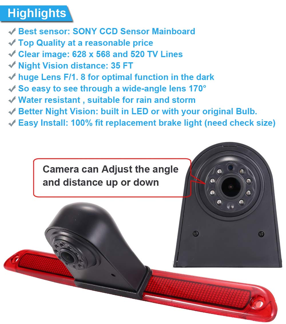 Kamera z obiektywem 18 mm + 18 cm monitor TFT LCD. Samochodowy HD wodoodporny zestaw kamer cofania światła hamowania do kamery dachowej Van Mercedes Benz Sprinter W906/Volkswagen VW Crafter Caravelle