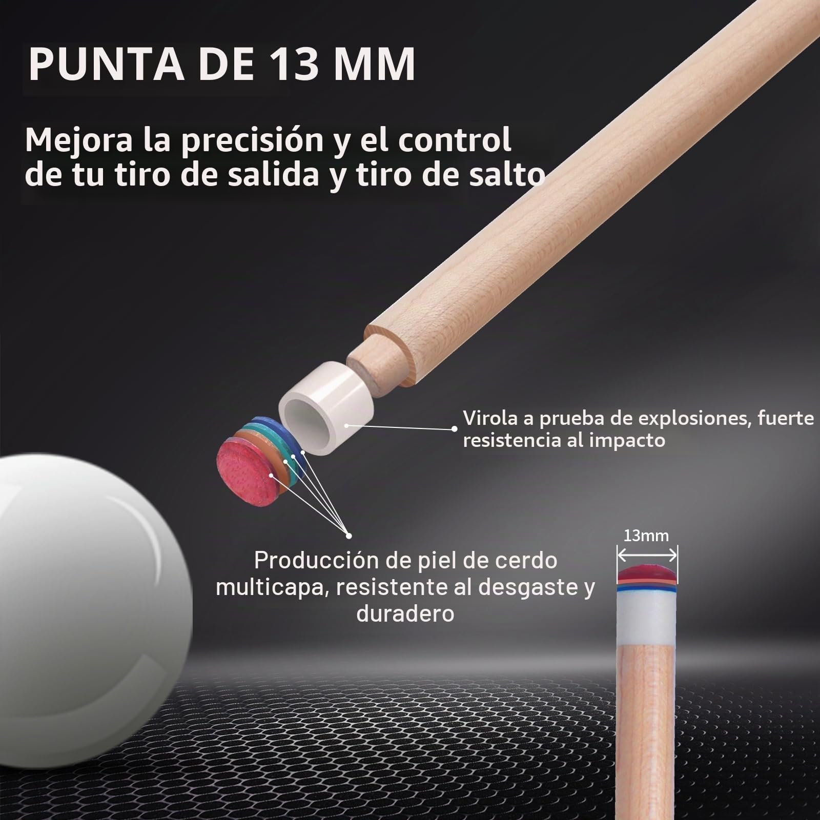 Kmise Taco de Billar de 58 Pulgadas, 19~21 onzas con Taco de extensión de Fibra telescópica, Juego de Tacos de Billar Profesionales Hechos a Mano con Estuche de Cuero para Tacos, Tiza y Guantes