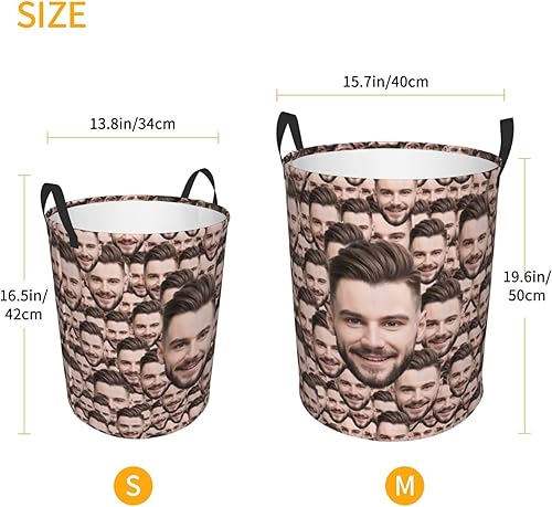 Miniatura 3 de Cesta de lavandería personalizada con cara, cesta de almacenamiento de ropa sucia con asa para baño, dormitorio, cesta de lavandería impermeable