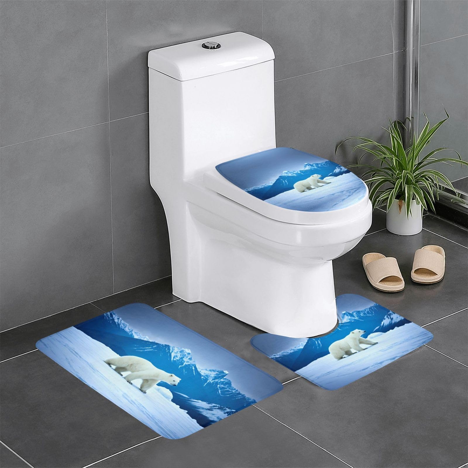 Tapis de bain pour toilettes et meuble-lavabo ensemble 3 pièces facile à nettoyer