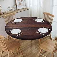 Vista 3 de Mantel redondo ajustable con patrón de chocolate, borde elástico, adecuado para catering y cocina, se puede limpiar para mesas redondas de 14 a 16