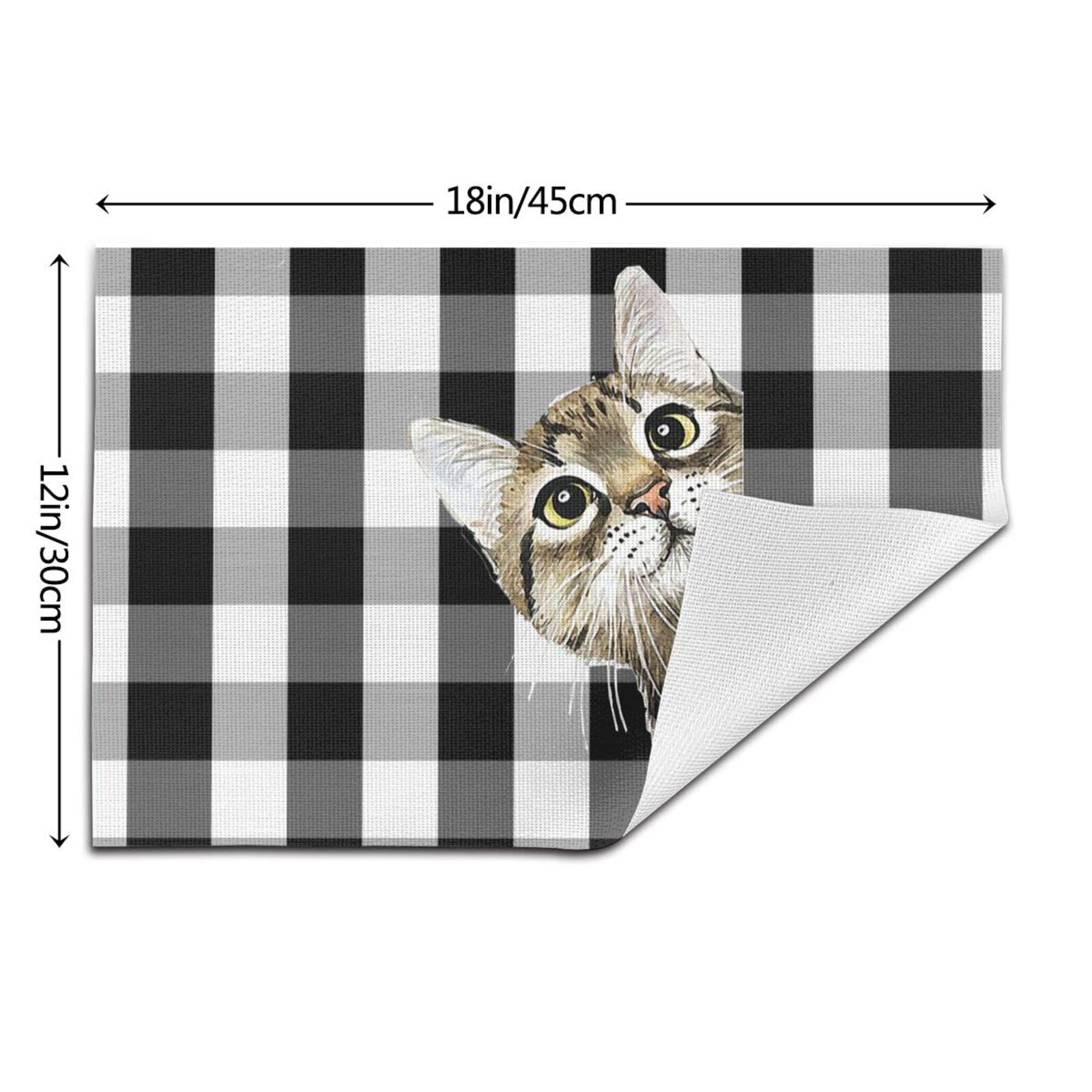 Check Funny Cat Table Placemats for Dining Table Set of 4 Washable 12x18 Inch Kitchen Decor Non Slip Heat-Resistant PVC Washable Table Mats Durable Placemats