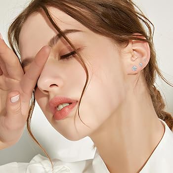 3 Paia Orecchini In Argento 925 Con Zirconi Cubici, Mini Taglie 3/4/5 Mm, Ipoallergenici, Regalo Per Donna - 2