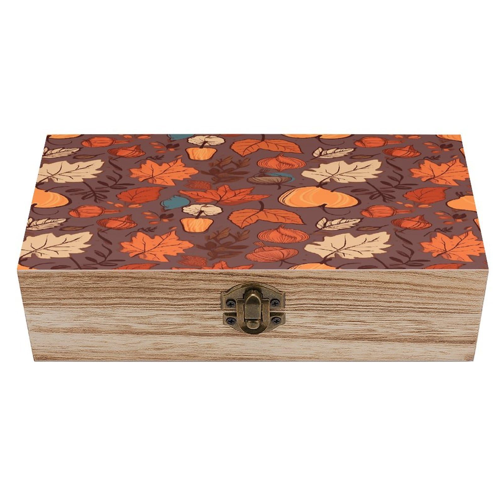 VstaDank Fall Wooden Storage Box Wooden Keepsake Box with Hinged Lid Exquisite Solid Wood Decorative Jewelry Case Memory Box for Jewelry Photos Letters Crafts Trinkets