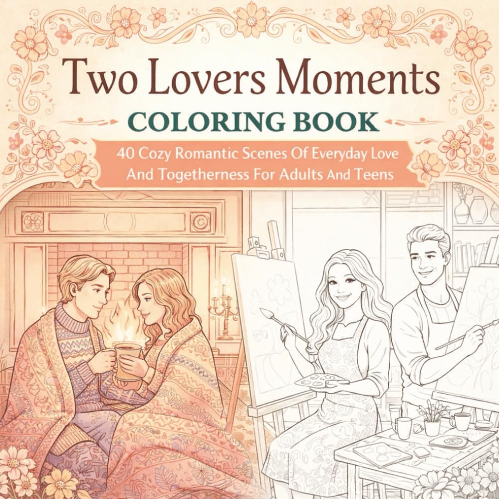 Two Lovers Moments Coloring Book: 40 Cozy Romantic Scenes Of Everyday Love And Togetherness For Adults And Teens