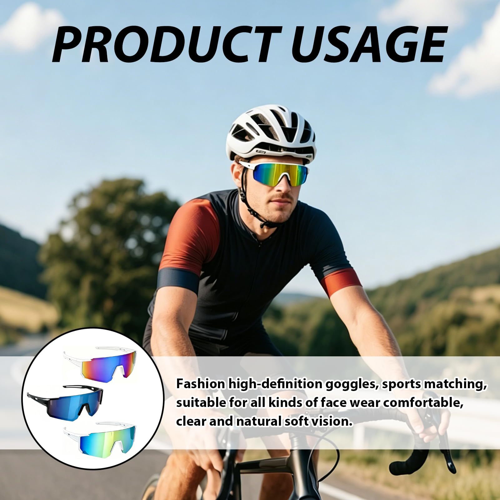 Lot de 3 Lunettes de Vélo Non Polarisées Sport Homme Femme, Lunettes de Soleil Running UV400 Protection Anti-UV, Accessoire Cyclisme pour Course à Pied Triathlon Moto Golf Plein Air