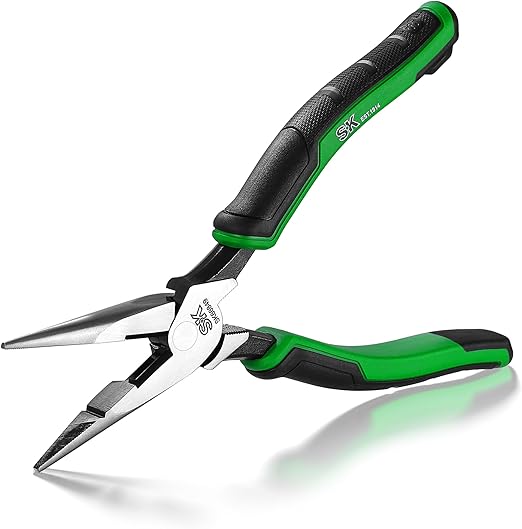 SK 8-Inch Long Nose Pliers, Needle Nose Pliers, Premium CR-V Steel Construction, Ergonomic Anti-slip Handle for Comfortable Grip