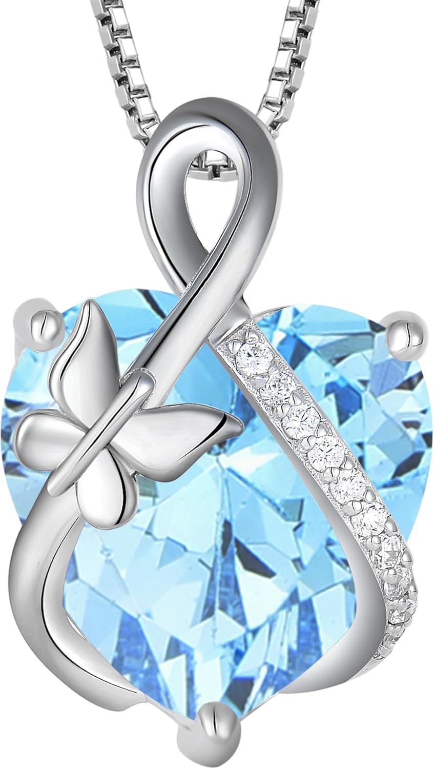 Butterfly Necklace Sterling Silver Infinity Pendant Love Heart Birthstone Jewelry for Women