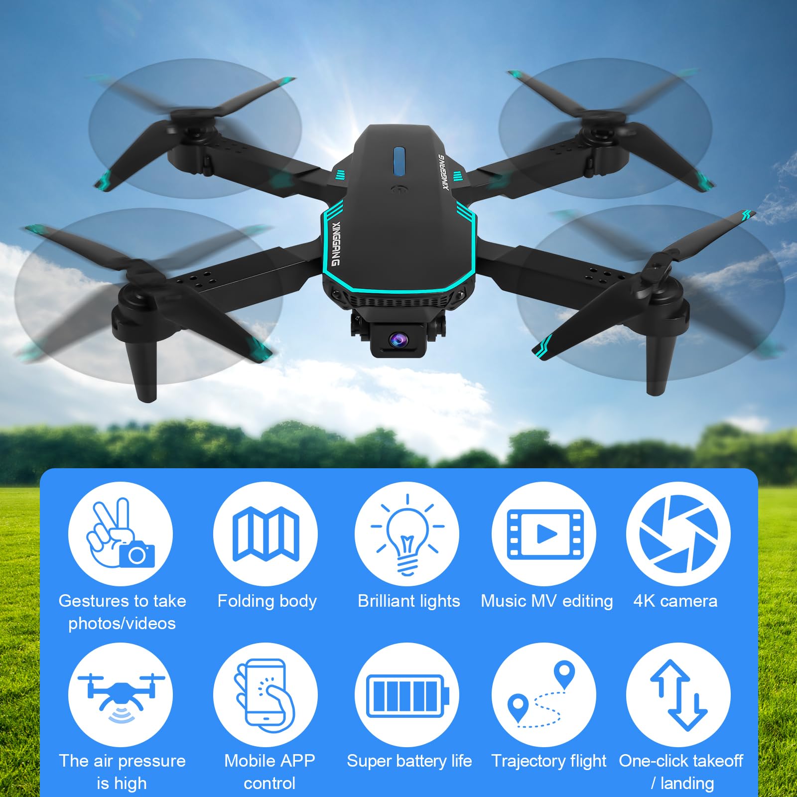 Drone z kamerą 4K EIS, 62 minuty lotu, poniżej 249 g, transmisja FPV 4KM, maks. 16 m/s, Follow-Me/Return, Quadrocopter RC dla początkujących i dorosłych