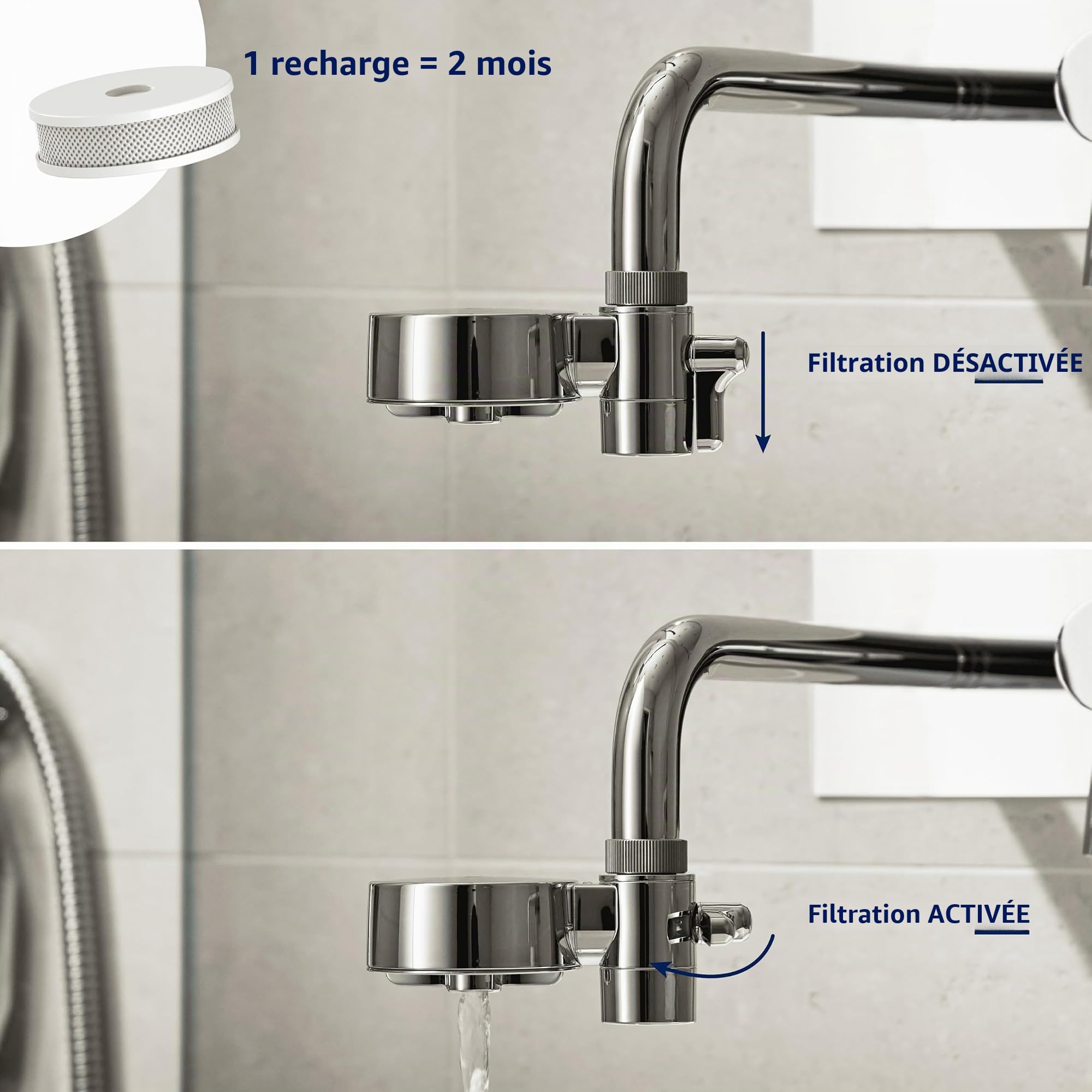 Tappwater EcoPro Compact - Le plus petit filtre à eau sur robinet disponible, filtre plus de 100 substances. Système de filtration en 5 étapes avec nanotechnologie. (chromé + 6 cartouches)