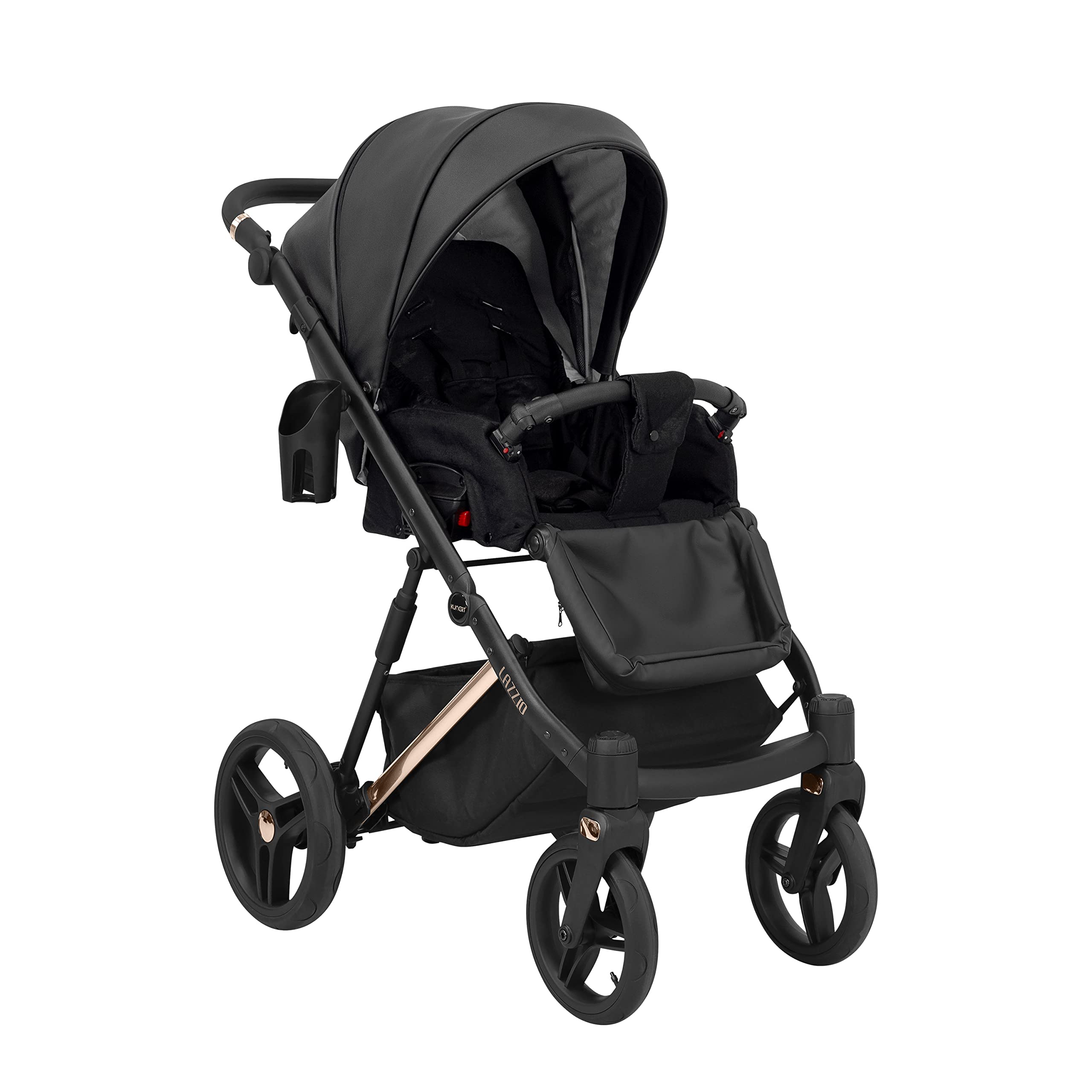 Kunert cochecito de bebé LAZZIO PREMIUM silla de paseo silla de coche asiento de bebé juego completo 2 en 1 y 3 en1 (2en1, negro eco - marco de cobre)