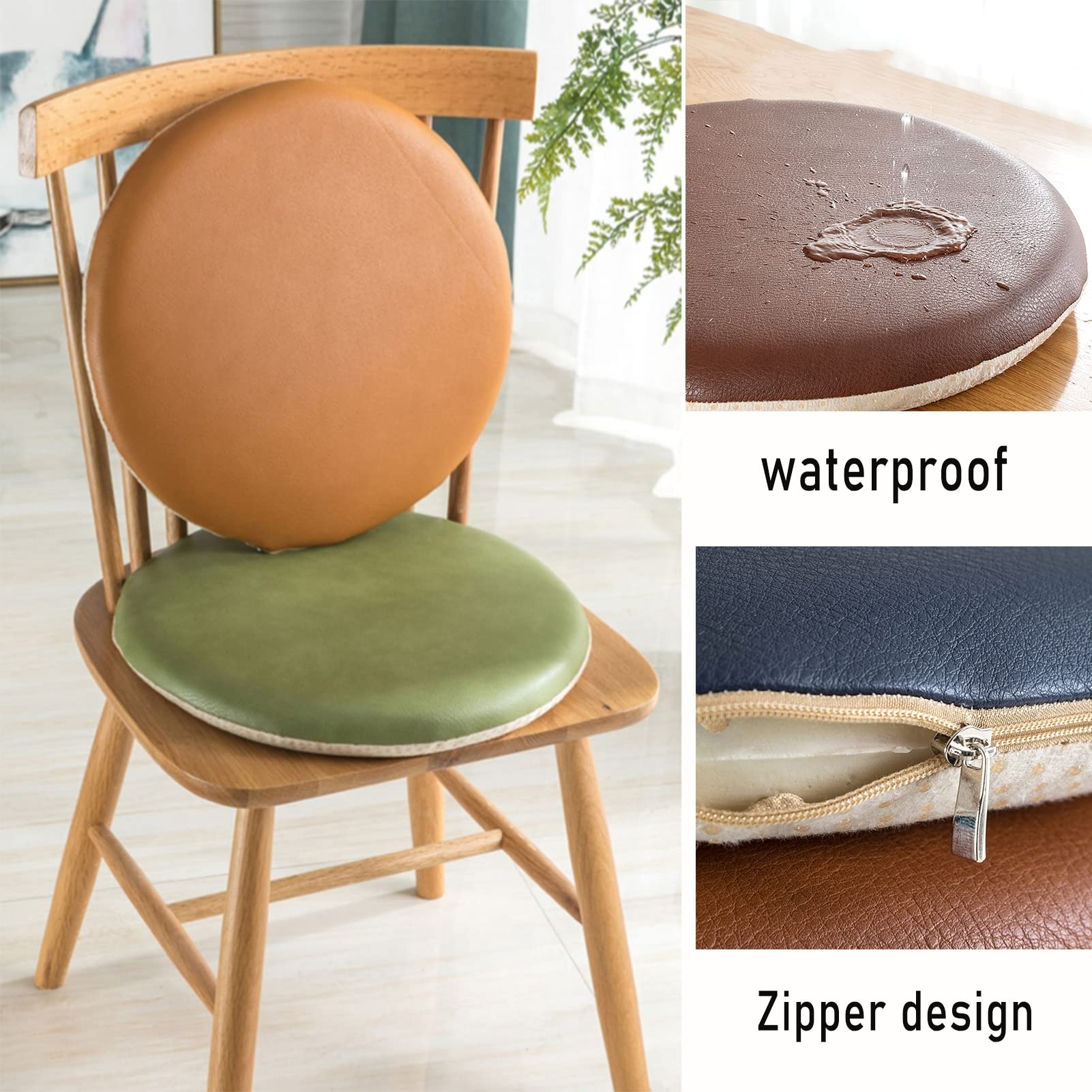 Set Cuscini Rotondi Per Sedie In Similpelle Impermeabile – 30/35/40/45 Cm, Memory Foam, Antiscivolo (Rosso 4 Pz 30 Cm) - 3