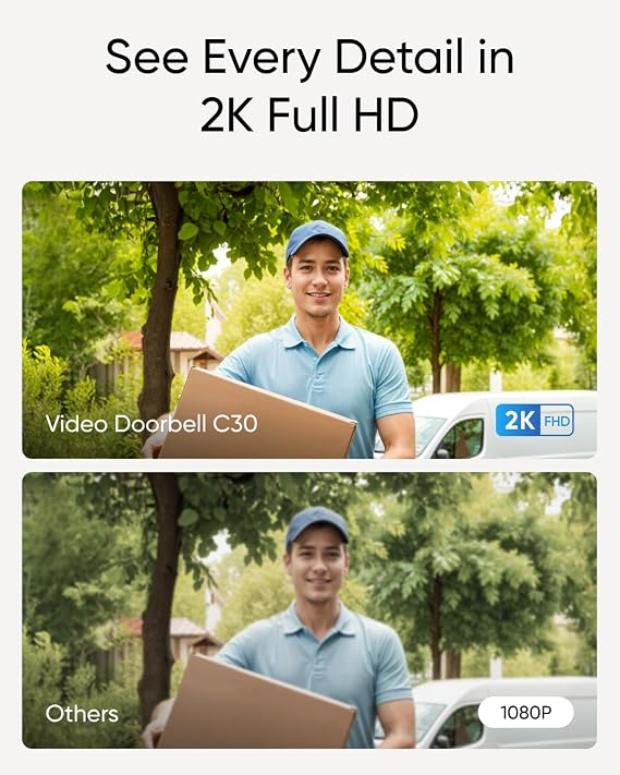 eufy Security Video Doorbell C30, Battery Powered, 2K FHD, No Subscription | 165 Ultra-Wide View, Easy Installation, Live Video Call, AI Human and Package Detection, HomeBase 3 Compatible