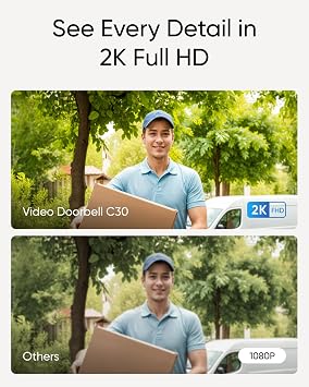 eufy Security Video Doorbell C30, Battery Powered, 2K FHD, No Subscription | 165 Ultra-Wide View, Easy Installation, Live Video Call, AI Human and Package Detection, HomeBase 3 Compatible