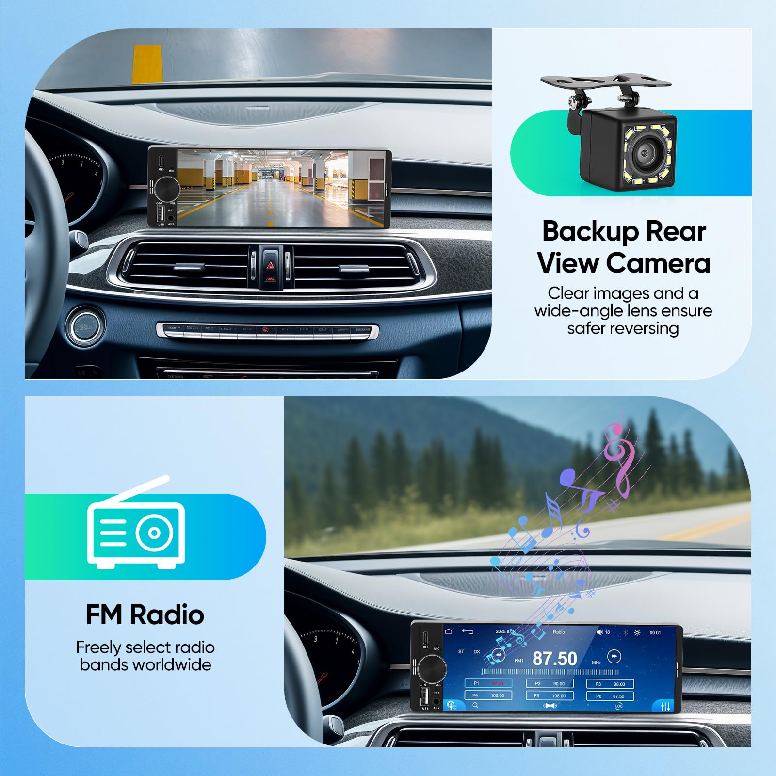 6.3" Single DIN Touchscreen Car Radio with Wireless CarPlay & Android Auto, Backup Camera, Mirror Link, Hands-Free Calling, FM Radio, Steering Wheel Control & Voice Command — view 5
