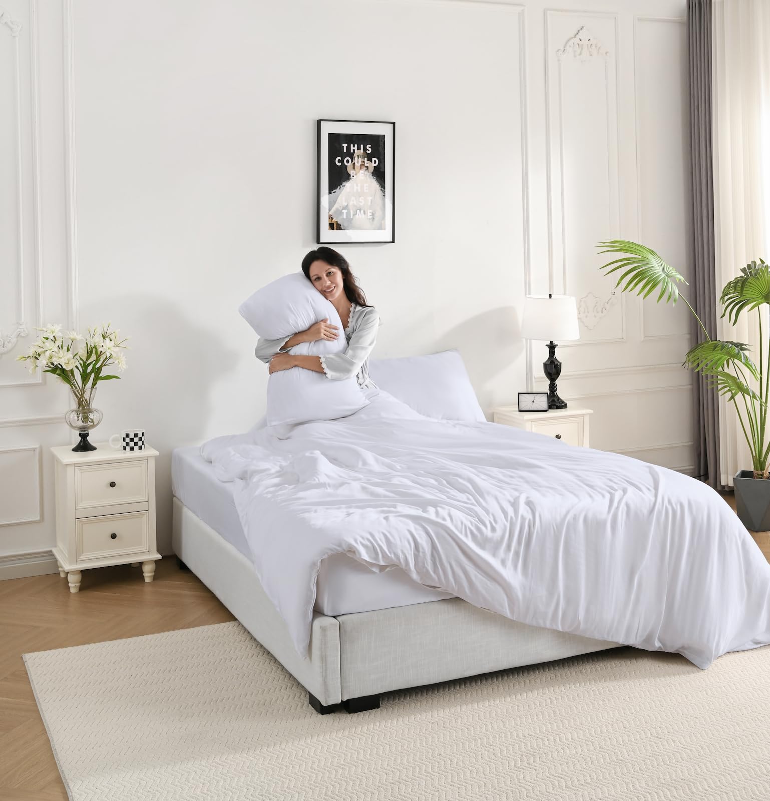 bienDo Double Size Duvet Cover Set, White, Bamboo Viscose, Vegan Silk, Soft, Cooling, Hypoallergenic - Image 4