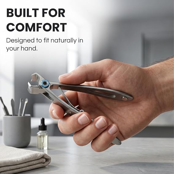 Premax Nail Clipper for Men, Stainless Steel Fingernail & Toenail Cutter with Ring Lock System, Precision Nail Trimmer for Hands & Feet, Sandblasted Metal Finish, Blue Professional Grooming Tool, 9cm