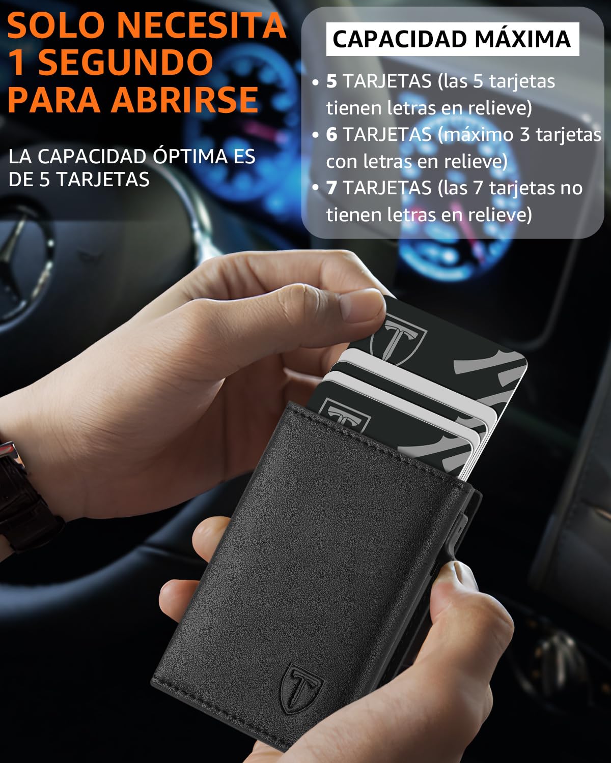 TEEHON Cartera Hombre de Cuero con Cierre Magnético, Tarjetero con Bloqueo RFID, Cartera Tarjetero Hombre pequeño para Crédito, Billetes y Monedas con Caja de Regalo, Negro