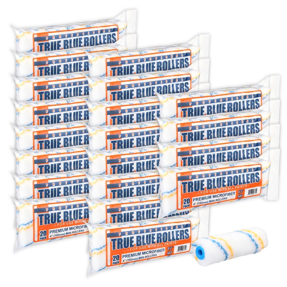 True Blue 4" Professional Paint Roller Covers, 4 Inch, Best for All Types of Painting Surfaces, Refill Bulk Pack (400, 1/2"Nap)