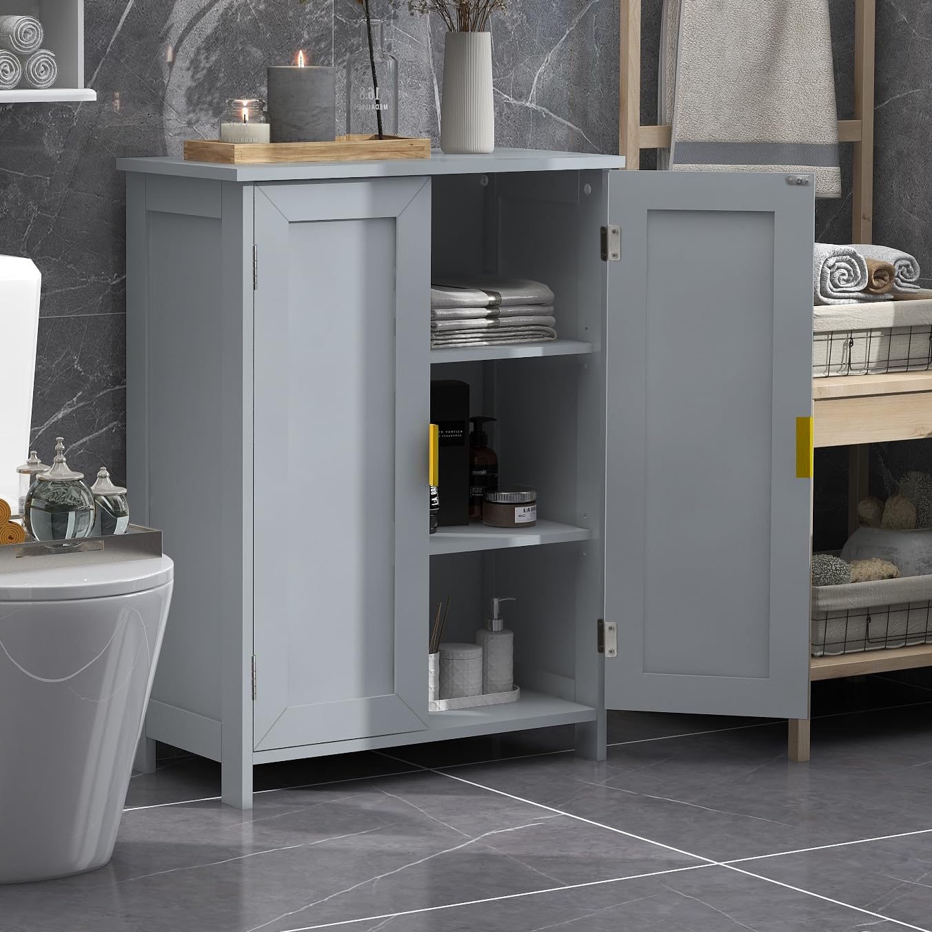 TaoHFE Grey Bathroom Storage Cabinet,Bathroom Cabinets Freestanding with 2 Doors,Towel Cabinet for Bathroom Floor Cabinet,Restroom Cabinet,Small Storage Cabinet for Office,Restaurant,Living Room