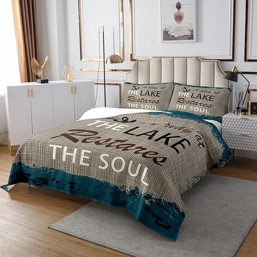 Miniatura 4 de Juego de ropa de cama de Lake House, tamaño Queen, diseño de ancla náutica con temática de lago y océano, para niñas y adolescentes, juego de