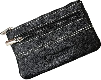 Genuine Leather Coin Purse/Coin Pouch with 2 Key Holding Chain Custom Upper for Women (Set of 1 Color Black) (Black)