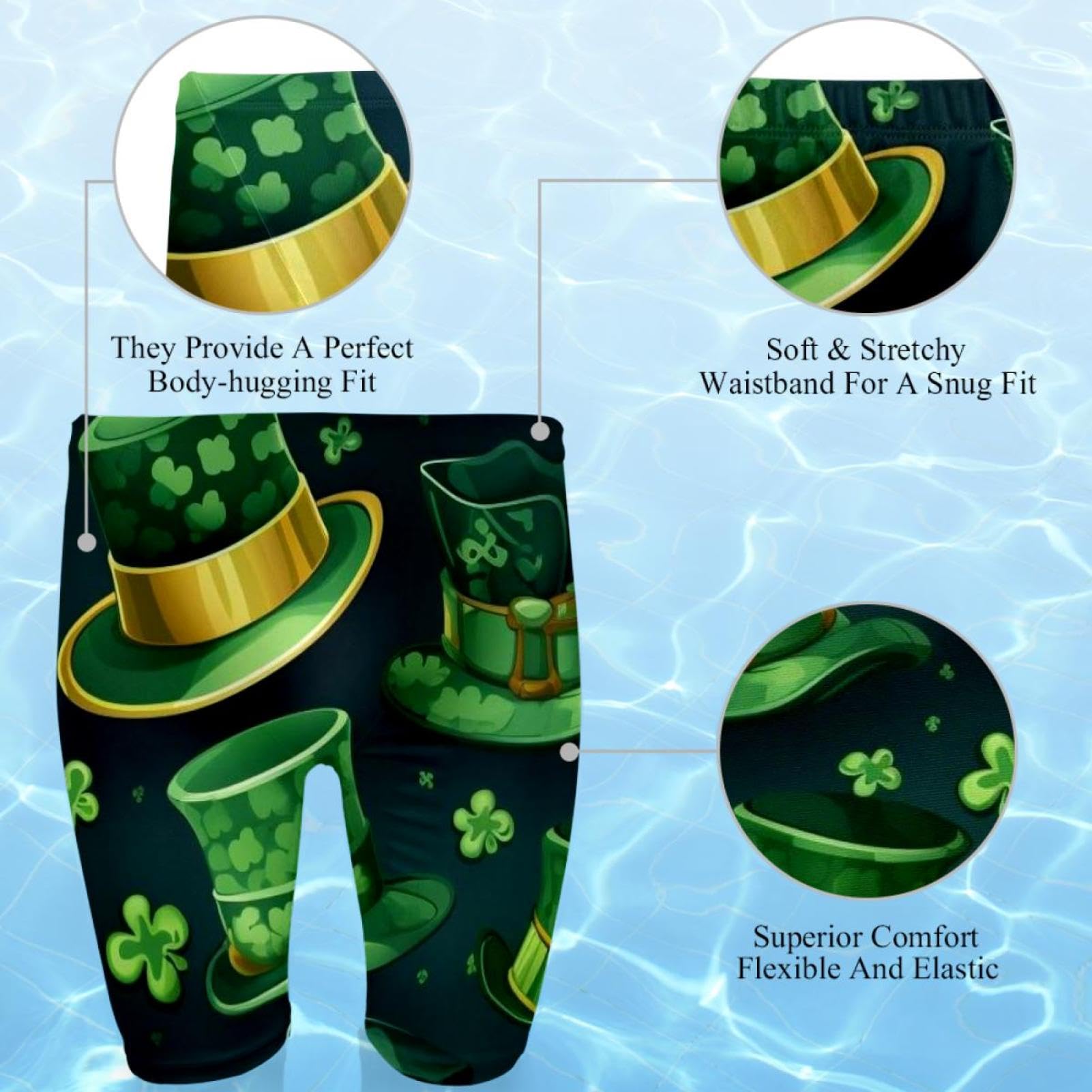 St Patrick's Day Swimsuit for Men & Boys,Competition Lap Swim Suit, Square Leg Endurance Training Multicoloured