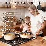 Ammeloo Céramique Pots et Pans ensemble non-colle, Kits de cuisine antiadhésif, Pots à poignée amovibles et casseroles, PFAS Gratuit. Space Sauvetage, induction & Lave-vaisselle Coffre-fort, pour petite cuisine, Appartement, RV