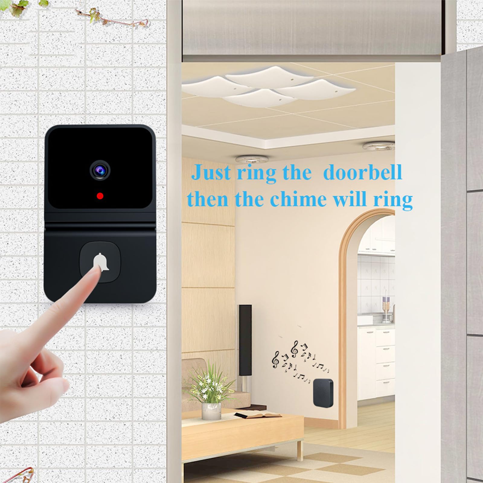 Timbre inalámbrico de video con visión nocturna inteligente, audio de 2 vías, intercomunicador visual WiFi recargable por USB, cámara de seguridad para el hogar, dispositivo doméstico inteligente