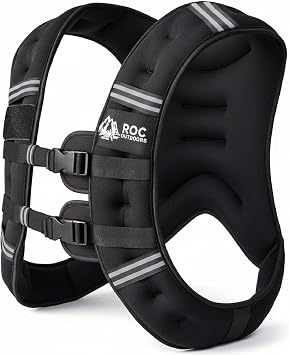 Roc Outdoors Weighted Vest W/ Rub-Free Technology for Woman and Men, 5lb/10lb/15lb/20lb/30lb Weight Vest with Reflective Stripe for Workout, Strength Training, Running, Walking, Fitness, Weight Training, Weight Loss, Weightlifting