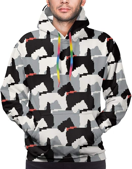 Black Scottie Dogs Mens Novelty Hoodies 3D Pullover Sweatshirts with