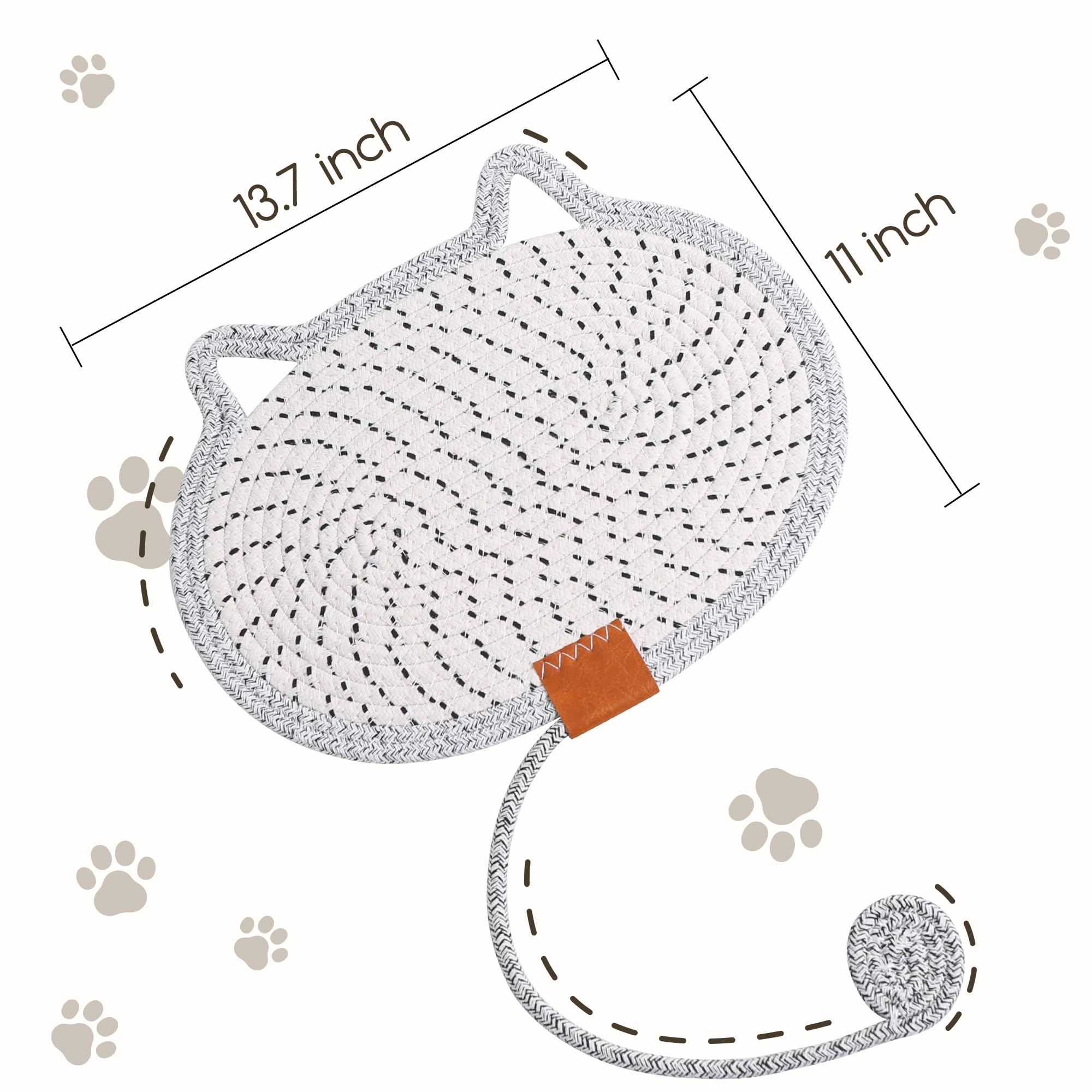 Cat Scratcher Mat Natural Cotton Rope Oval Horizontal Floor Cat Scratch Bed Pad with Ball Toy Protector for Furniture Floor Wall (Grey)