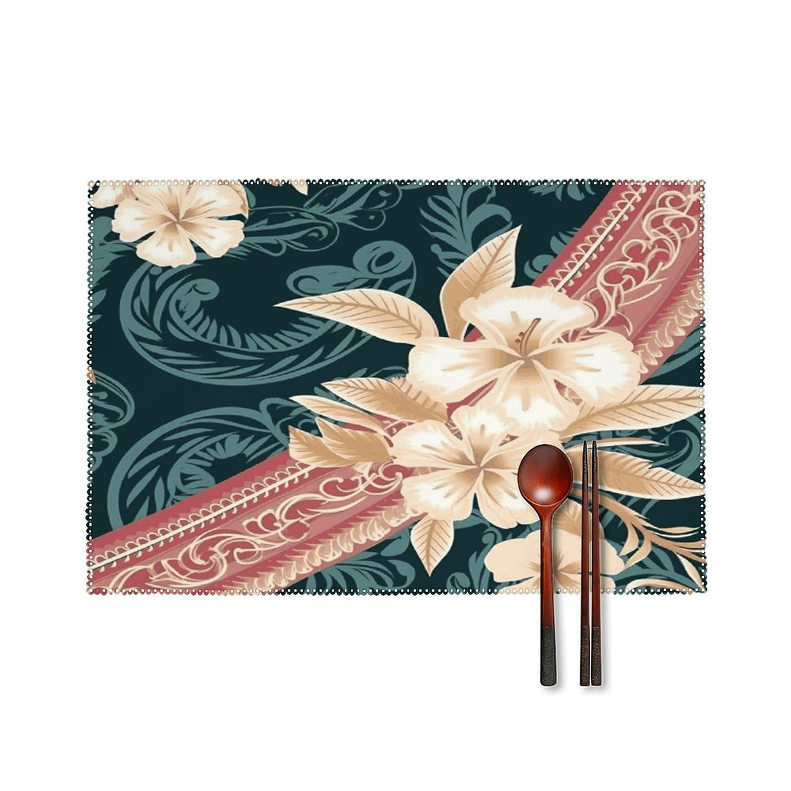 Fodpand Style Elegant Hawaiian Pattern Placemats Set Of 4 Place Mats Table Mats