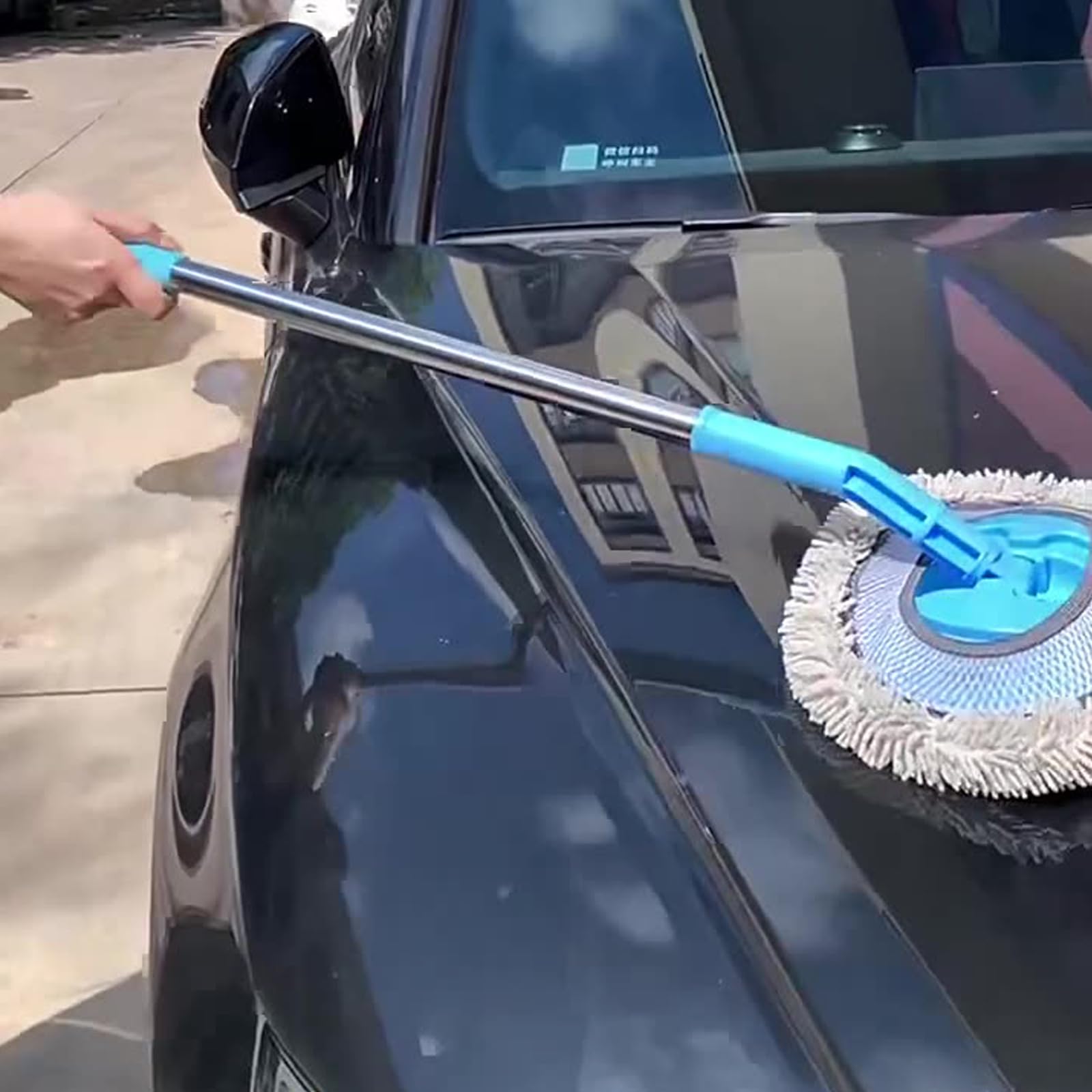 Outil de lavage de voiture extensible avec poignée incurvée pour une grande portée, nettoyage facile à utiliser, tête de réglage, poils doux pour le lavage de voiture, poils doux, manche