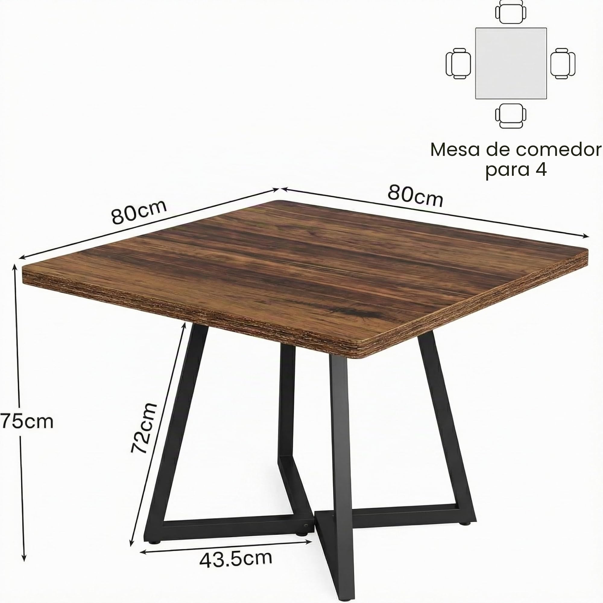 Rustykalny kwadratowy stół do jadalni 79 cm dla 2 osób, mały kuchenny stół śniadaniowy, drewniany styl wiejski, kompaktowe meble do jadalni, idealny do przytulnych przestrzeni, 79 x 79 x 76 cm