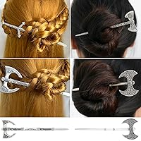 Vista 6 de GuoShuang Accesorios para el cabello para mujer, 4 piezas de palitos para cabello largo con diseño de calavera gótica, luna, serpiente, espada