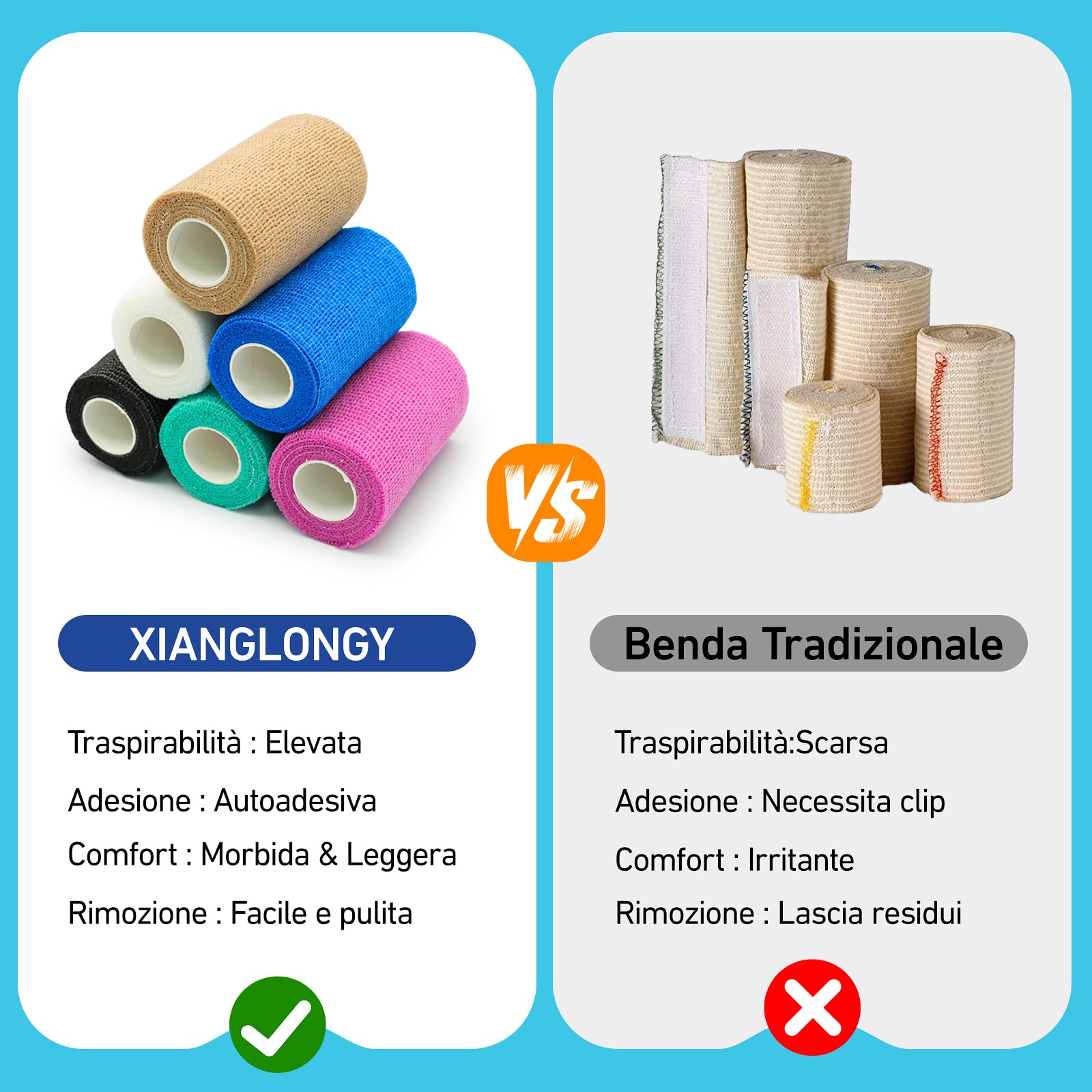 Benda Elastica Autoadesiva, Benda Elastica Coesiva 10cm x 4,5m, Traspirante e Multicolore, per Sport e Animali (12PCS)