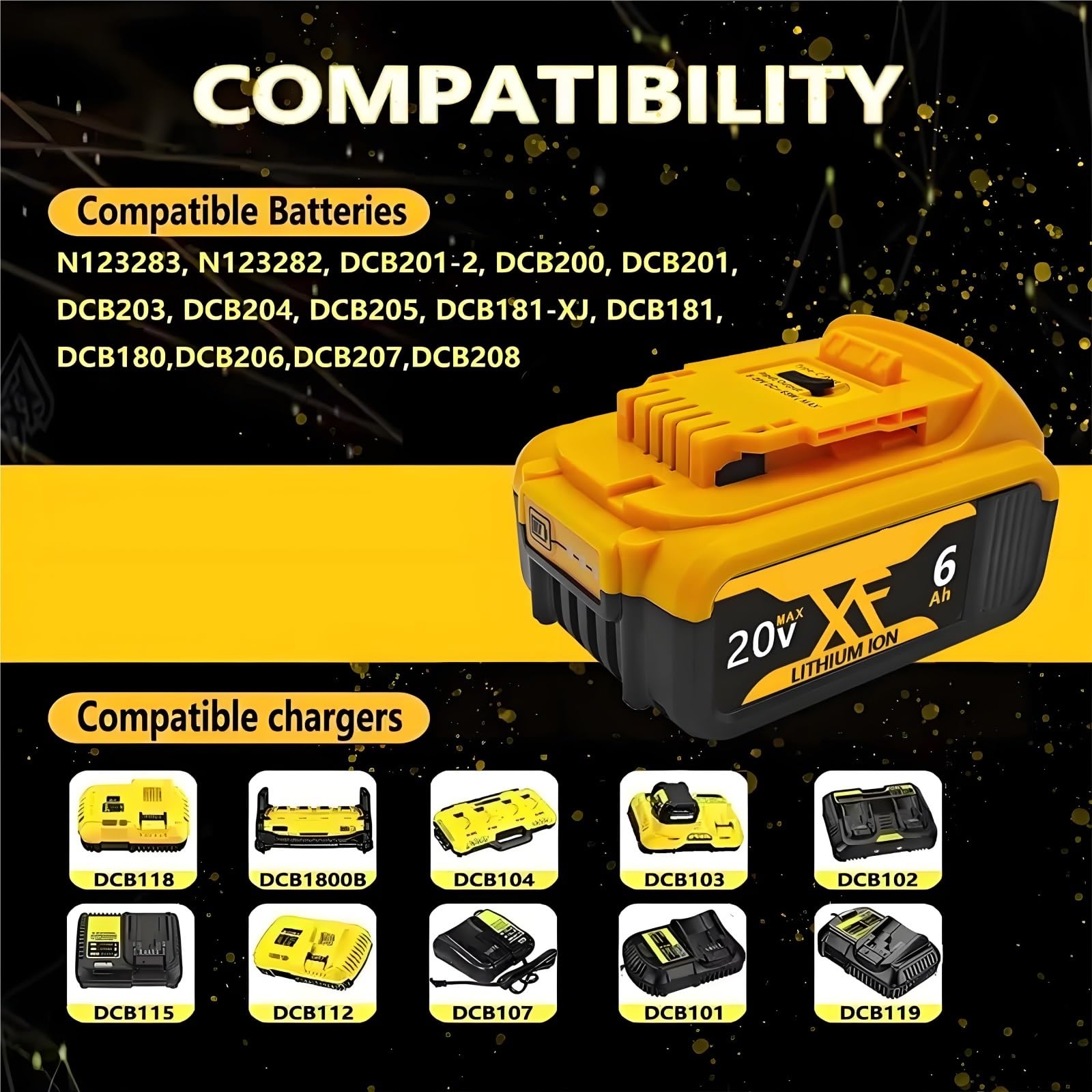 Batería 20V Compatible Con DeWalt 20V MAX, Li-Ion 6Ah/8Ah, BMS Integrado, LED, Uso A Baja Temperatura, Para Taladros, Sierras Y Trabajo En Obra(1PCS 6Ah)