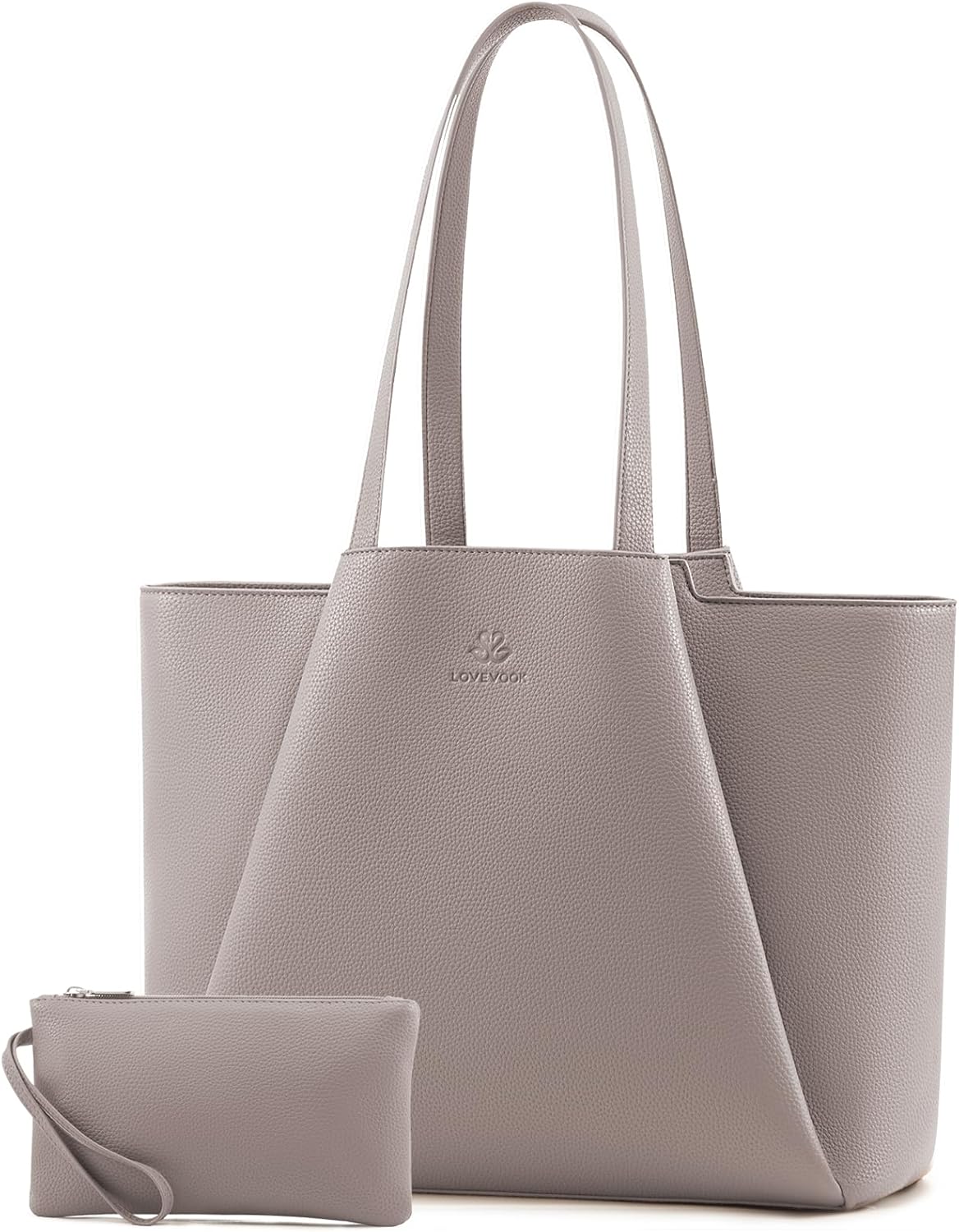 LOVEVOOK Laptop Tote Bag for Women 15.6 Inch Work Bag Leather Laptop Bag with Clutch, Large Capacity Office Purse Computer Briefcase Shoulder Bag for Casual Business Travel, Apricot&brown