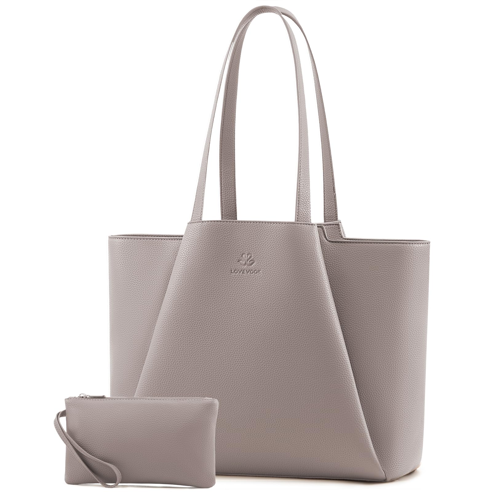 LOVEVOOK Laptop Tote for Women - 15.6 Inch Faux Leather Laptop Bag with Clutch, Large Capacity Office Purse Computer