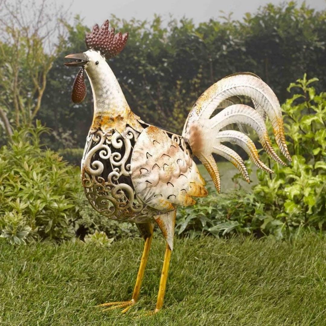 Garden Mile Large Cockerel Solar Garden Ornaments Outdoor Weatherproof Multi Coloured LED Garden Solar Ornaments Silhouette Animal Sculpture & Statues For Yard Patio Flowerbed Outdoor Decorations