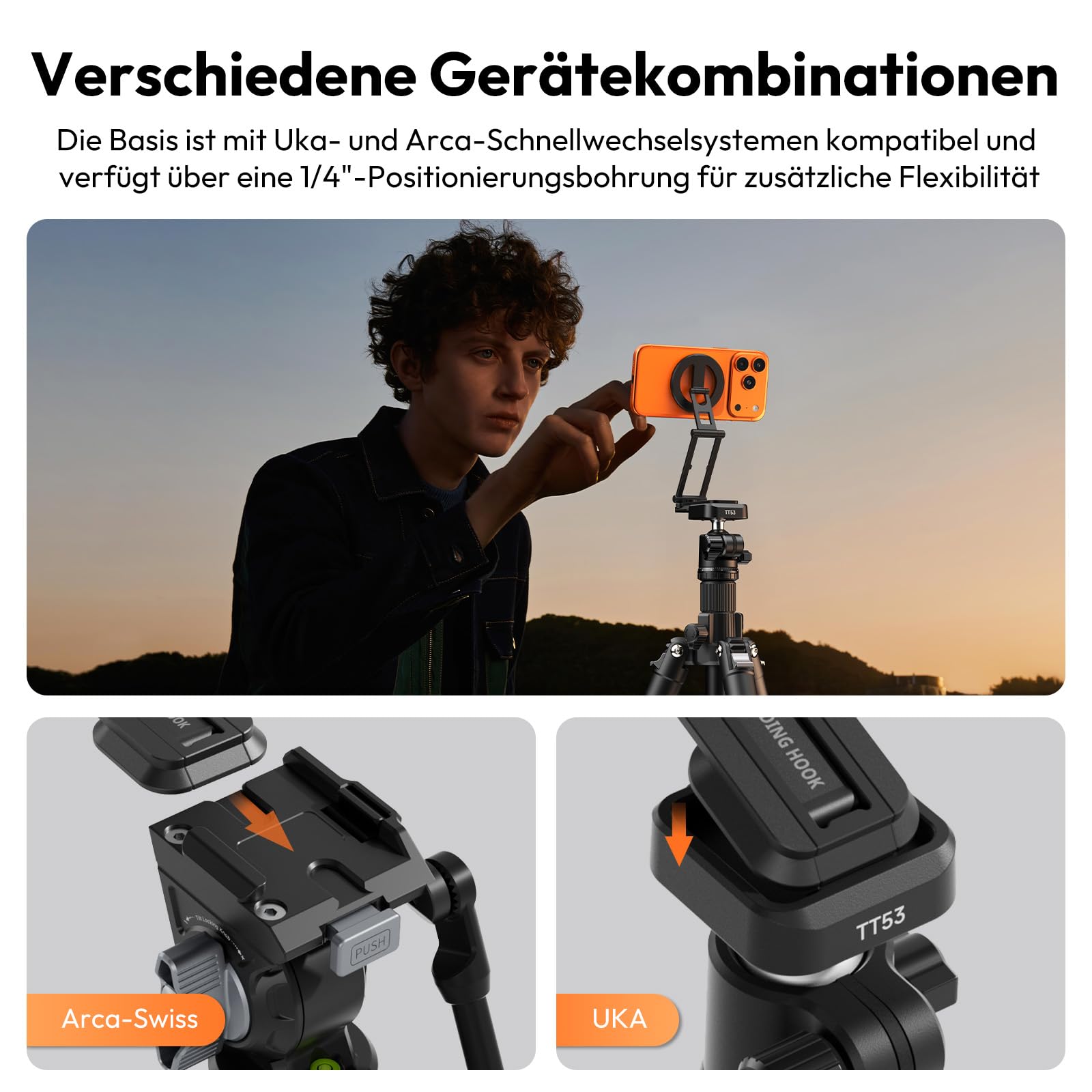 ULANZI SK29 Mini Magnetisches Handy Stativ, Aluminium Tripod Smartphone für MagSafe, Verstecktem Haken, 360° Drehbar, Faltbarer Selfie Stick Handyhalterung Stativ für iPhone 17/16/15/14/13/12 | Aluminium-Handy-Ständer mit 0,6 cm Arca-UK-Basis, verstellbar