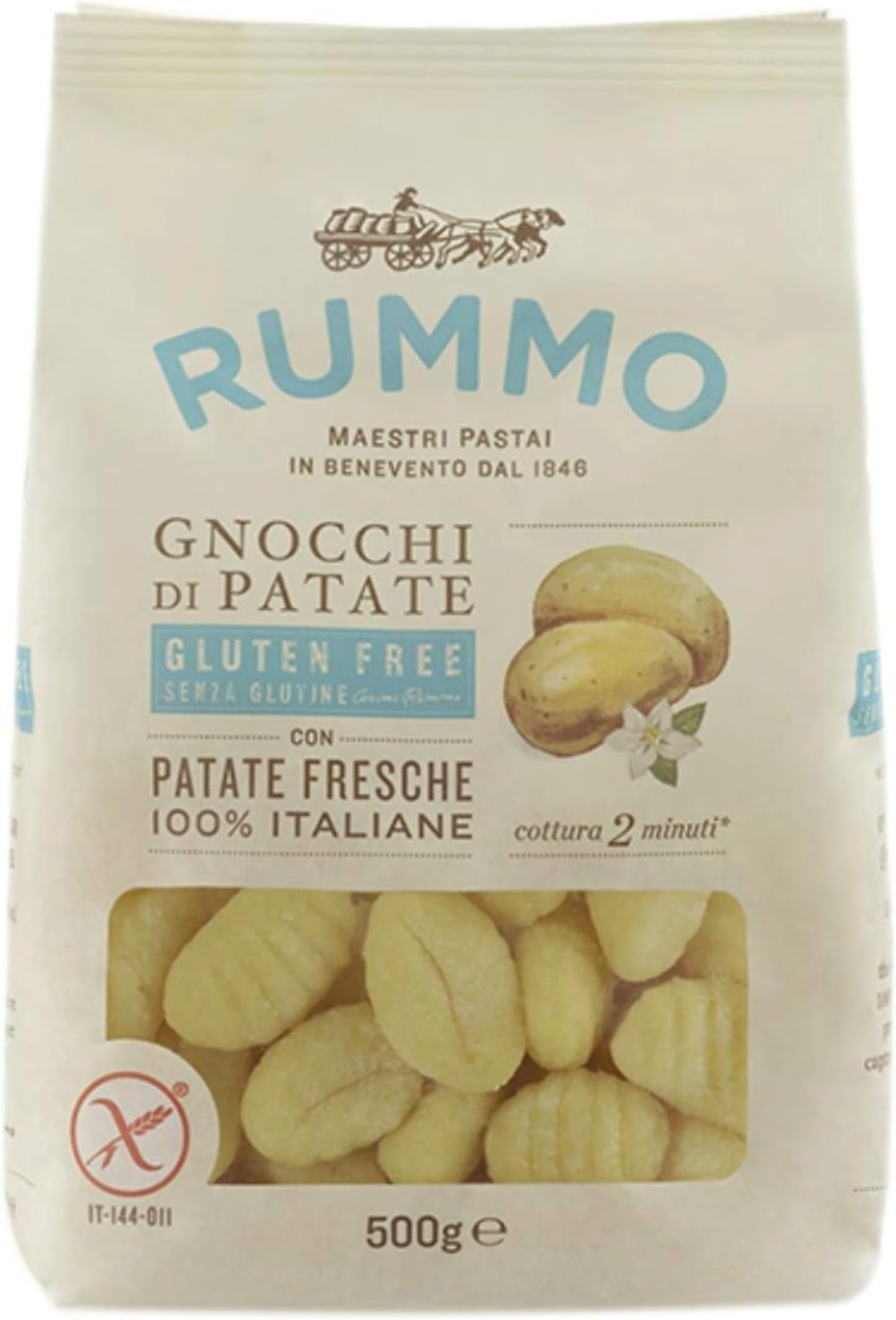 Rummo Gnocchi, Gluten Free Pasta No.117 - Authentic Italian Potato Pillows, Delicately Crafted for a Divine Texture, 500 g (Pack of 1)