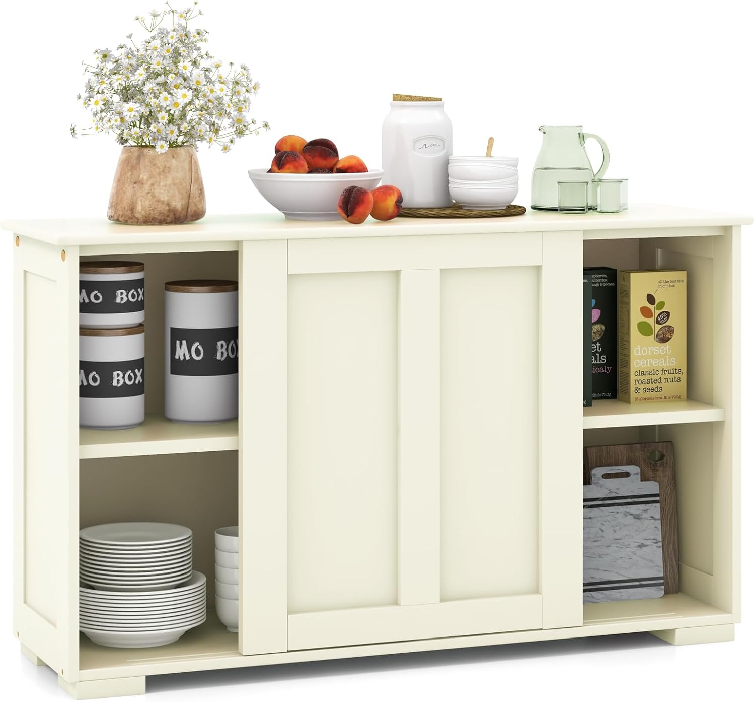 WATERJOY 42" Small Buffet Sideboards Cabinet with Sliding Wooden Door Home Furniture